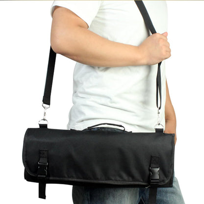 Chef Knife Roll Bag with Carry Handle and Shoulder Strap, Large Capacity Kitchen Knife Storage Bag, Portable Knife Carrying Case with Double Folded Design, Black