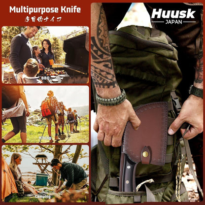 Huusk Upgraded Serbian Chef Knife with Sheath - Hand-forged Butcher Knives | Japanese Heavy Duty Cooking Cleaver with Full Tang Ergonomic Wood Handle for Home, Outdoor Camping, BBQ, Gifts for Men
