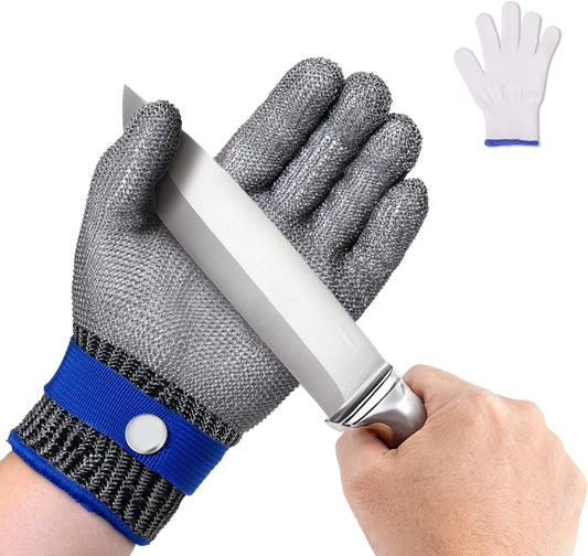 ANSI A9 Cut Resistant Glove, Food Grade Stainless Steel Mesh Metal Glove, Suitable for Mandoline, Kitchen Cooking,Butcher Meat Cutting and Oyster Shucking(Large Size)