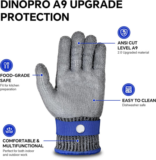 ANSI A9 Cut Resistant Glove, Food Grade Stainless Steel Mesh Metal Glove, Suitable for Mandoline, Kitchen Cooking,Butcher Meat Cutting and Oyster Shucking(Large Size)