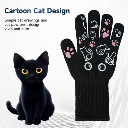 BBQ Gloves - 1472℉ Heat Resistant Grilling Cooking Oven Gloves with Fingers, 1 Pair Cat