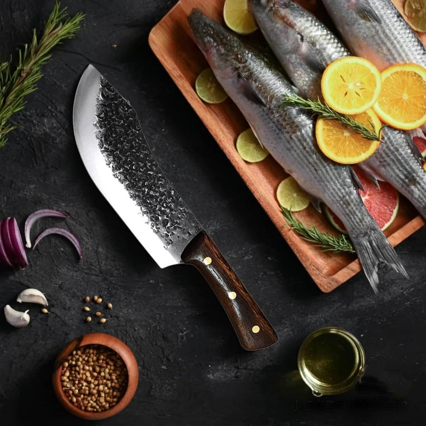 Butcher Cleaver Knife Set, 2 PCS Razor Sharp Chef Knife Japanese HC Stainless Steel and Viking Knife with Leather Sheath, Chopper Butcher Meat Knife for Home Cooking Outdoor BBQ Camping Gift Idea