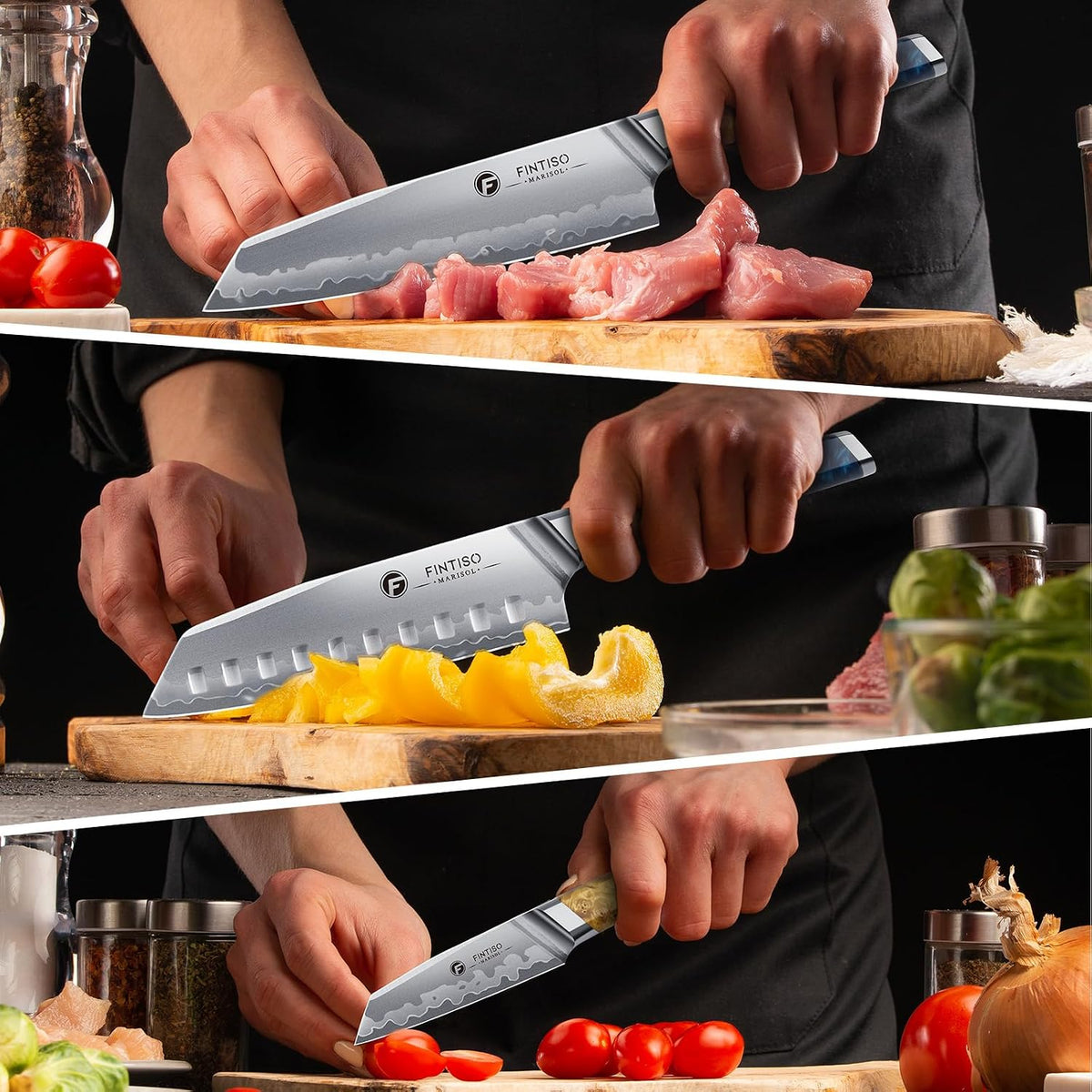 3PCS Japanese Knife Set, S35VN Powder Steel Core Chef Knives