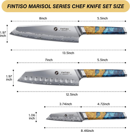 3PCS Japanese Knife Set, S35VN Powder Steel Core Chef Knives