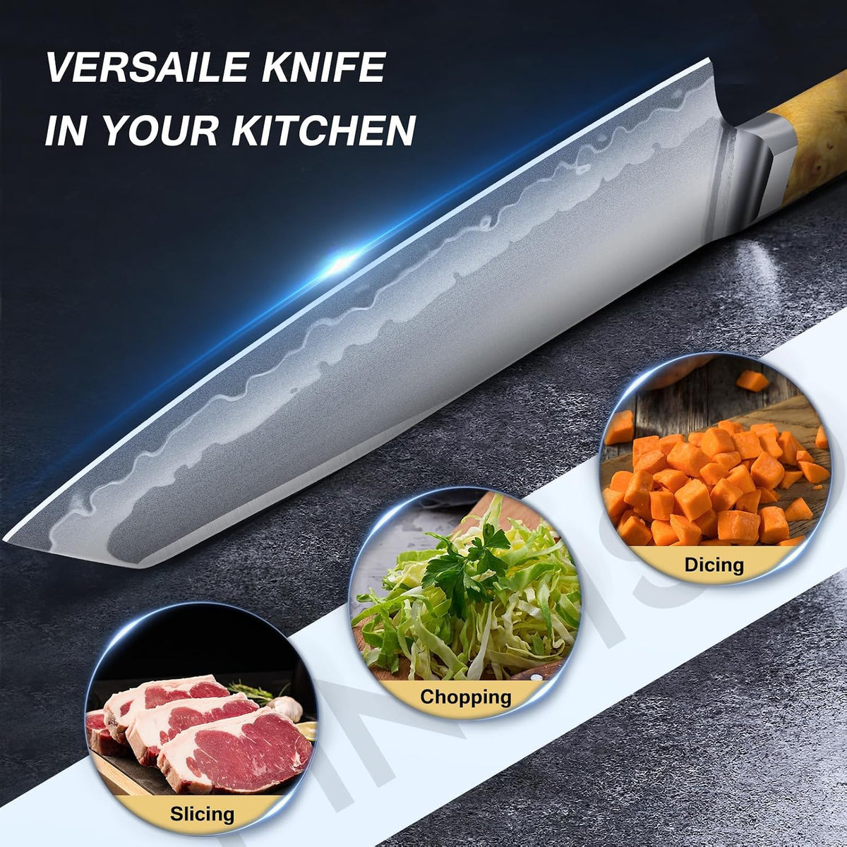 3PCS Japanese Knife Set, S35VN Powder Steel Core Chef Knives