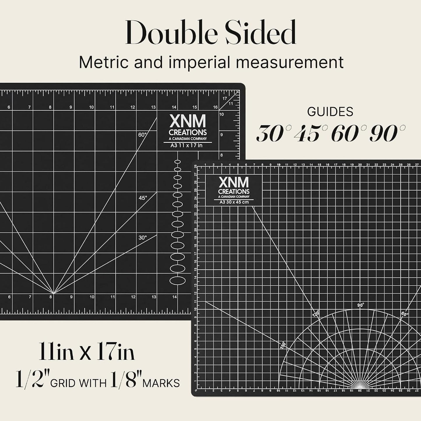 XNM Premium Self Healing Cutting Mat - 12 Inches by 18 inches - A3, 3 Layer Quality PVC Construction - Dual Sided, Imperial and Metric Grid Lines - Perfect for Cutting, Sewing, and Crafts
