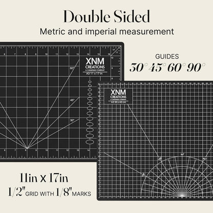 XNM Premium Self Healing Cutting Mat - 12 Inches by 18 inches - A3, 3 Layer Quality PVC Construction - Dual Sided, Imperial and Metric Grid Lines - Perfect for Cutting, Sewing, and Crafts