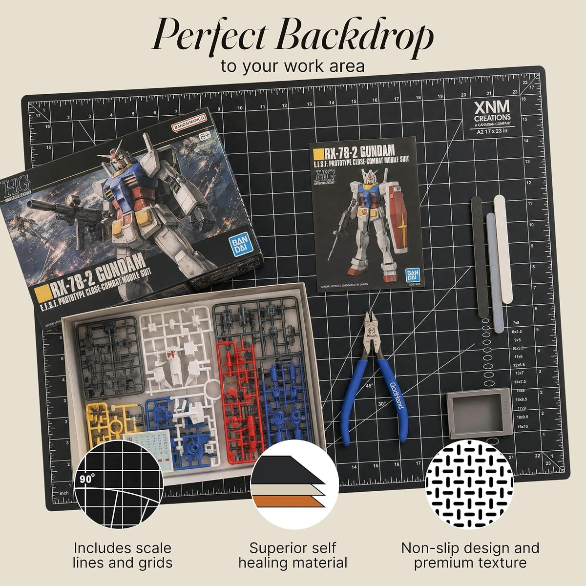 XNM Premium Self Healing Cutting Mat - 12 Inches by 18 inches - A3, 3 Layer Quality PVC Construction - Dual Sided, Imperial and Metric Grid Lines - Perfect for Cutting, Sewing, and Crafts