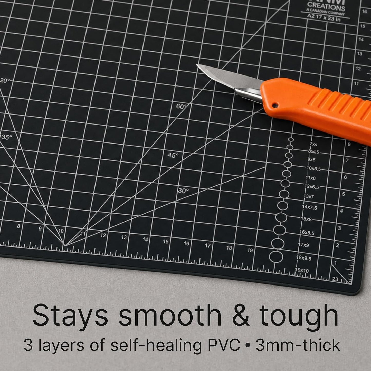 XNM Premium Self Healing Cutting Mat - 12 Inches by 18 inches - A3, 3 Layer Quality PVC Construction - Dual Sided, Imperial and Metric Grid Lines - Perfect for Cutting, Sewing, and Crafts