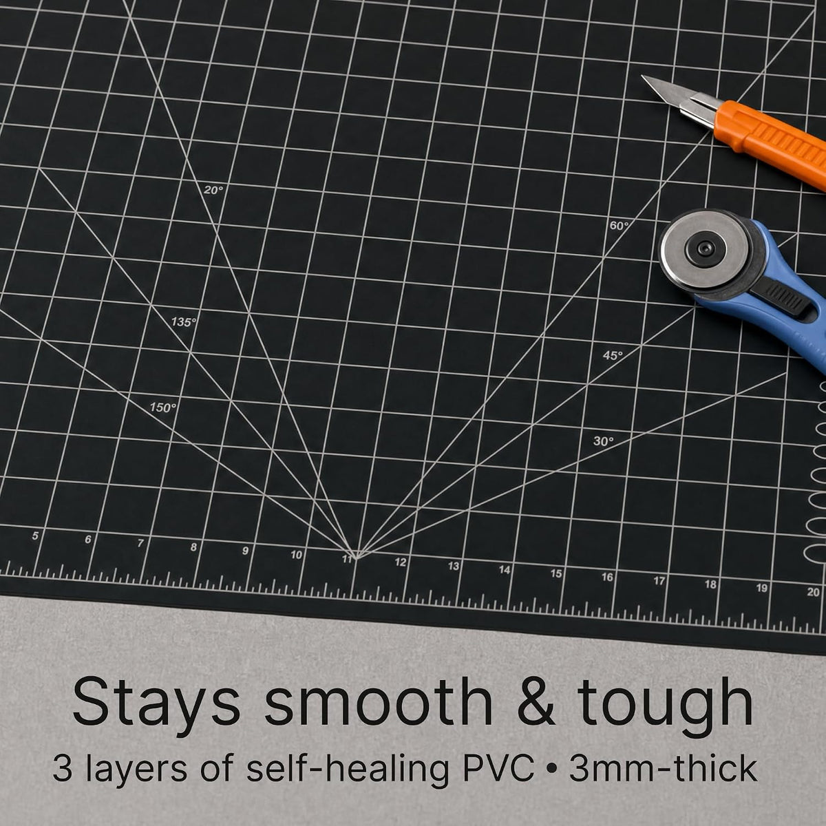 XNM Premium Self Healing Cutting Mat - 12 Inches by 18 inches - A3, 3 Layer Quality PVC Construction - Dual Sided, Imperial and Metric Grid Lines - Perfect for Cutting, Sewing, and Crafts