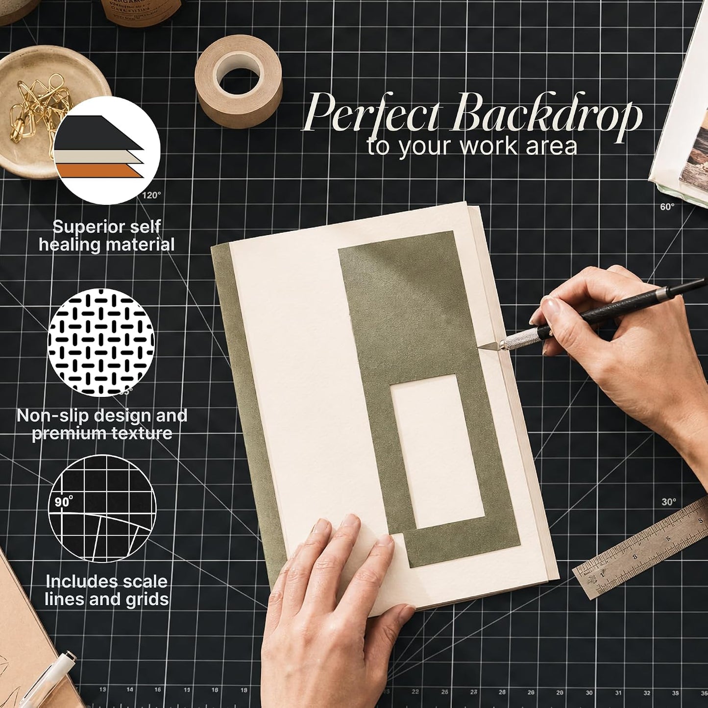 XNM Premium Self Healing Cutting Mat - 12 Inches by 18 inches - A3, 3 Layer Quality PVC Construction - Dual Sided, Imperial and Metric Grid Lines - Perfect for Cutting, Sewing, and Crafts