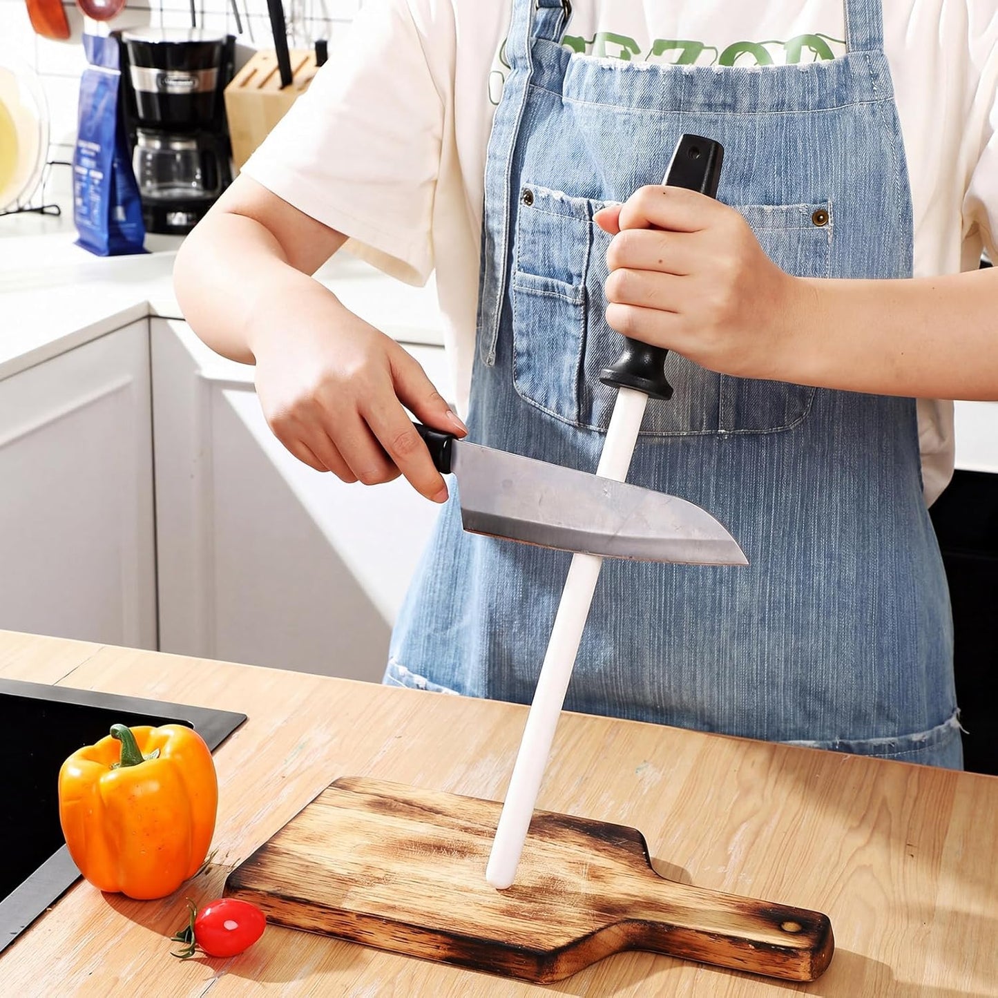 Ceramic Honing Rod, 11 Inch Ceramic Knife Sharpener for Knives with Plastic Handle Lightweight Durable for Professional Chefs and Home Cooks Knife Sharpener