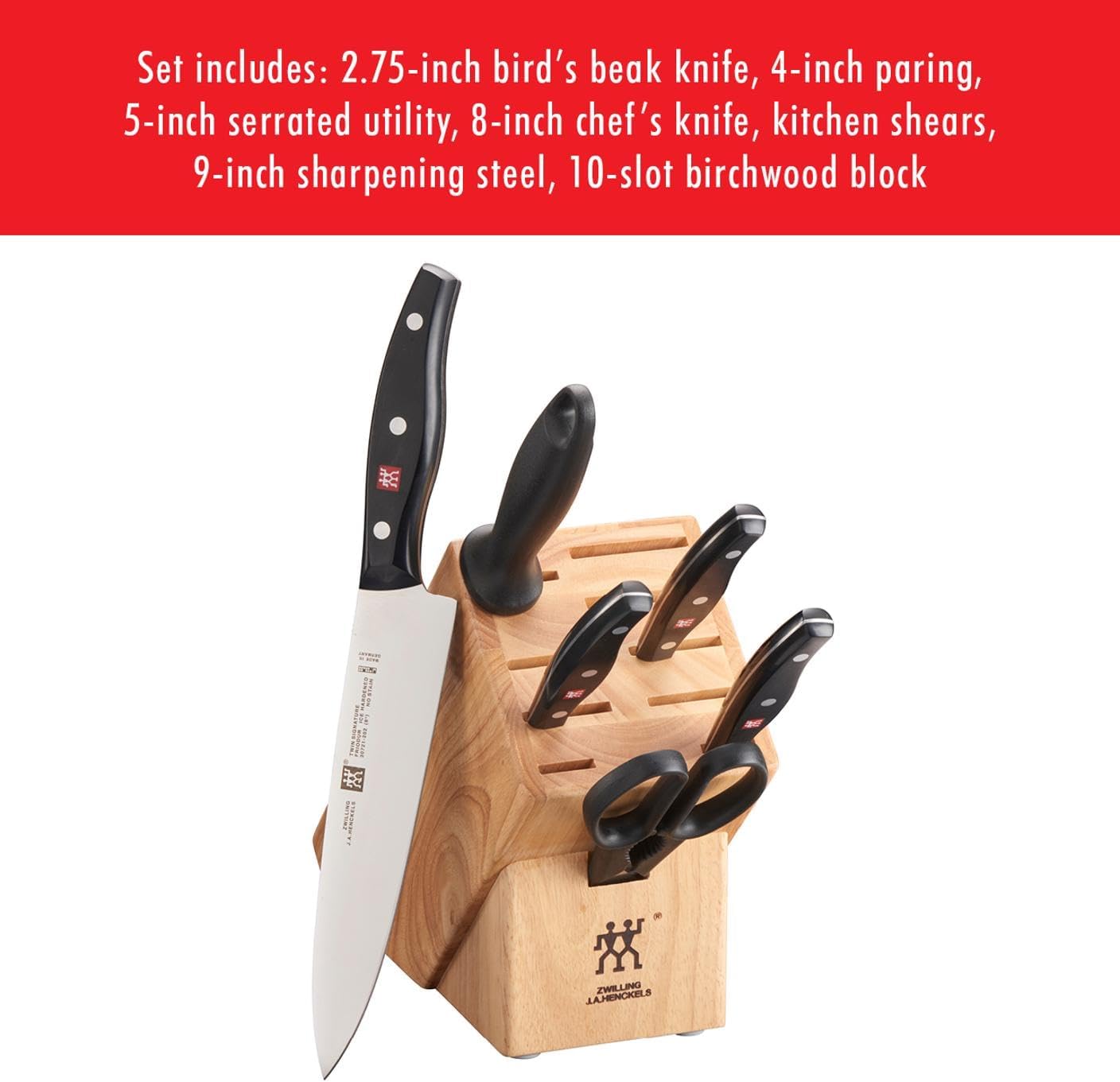 Twin Signature 7-Pc Knife Set, Friodur Ice-Hardened Blades | Made in Company-Owned German Factory with Special Formula Steel. Dishwasher Safe, Comfortable Grip for Effortless Meal Prep.