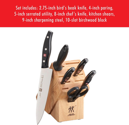 Twin Signature 7-Pc Knife Set, Friodur Ice-Hardened Blades | Made in Company-Owned German Factory with Special Formula Steel. Dishwasher Safe, Comfortable Grip for Effortless Meal Prep.