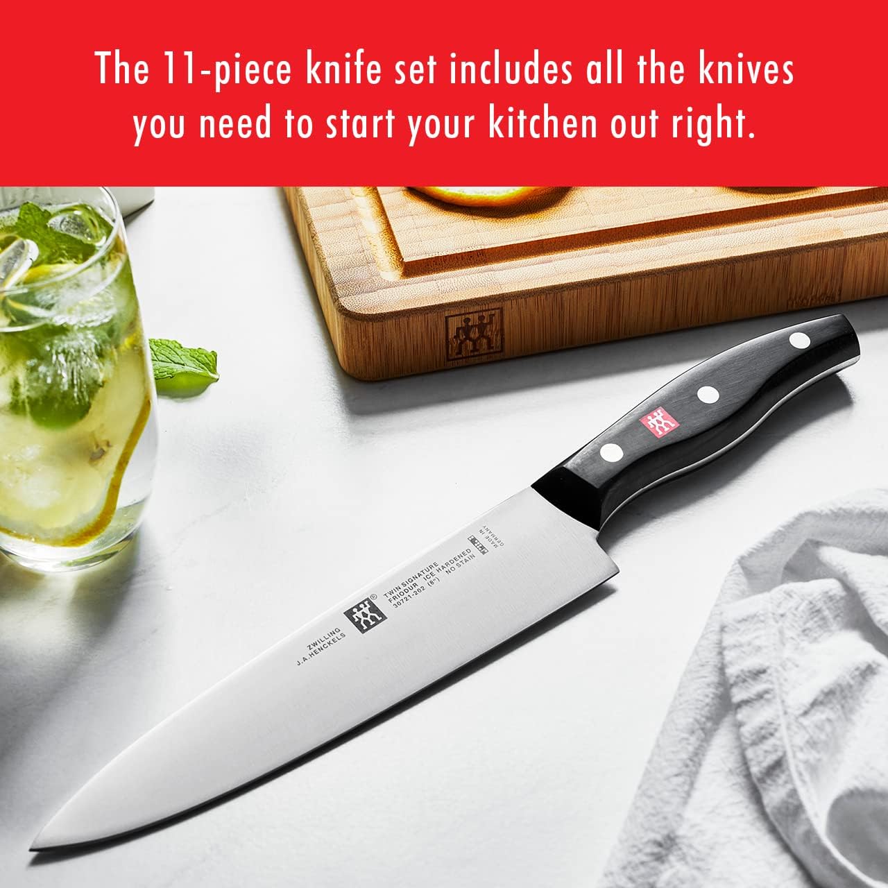 Twin Signature 7-Pc Knife Set, Friodur Ice-Hardened Blades | Made in Company-Owned German Factory with Special Formula Steel. Dishwasher Safe, Comfortable Grip for Effortless Meal Prep.