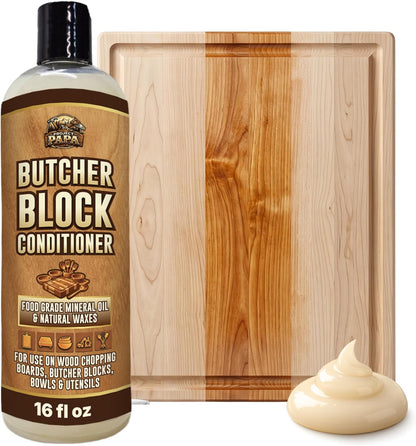 Butcher Block Conditioner 16 fl oz - Food Grade Mineral Oil and Beeswax Wood Cutting Board Conditioner for Butcher Blocks, Bowls & Utensils - Food Safe Natural Formula - Made in the USA