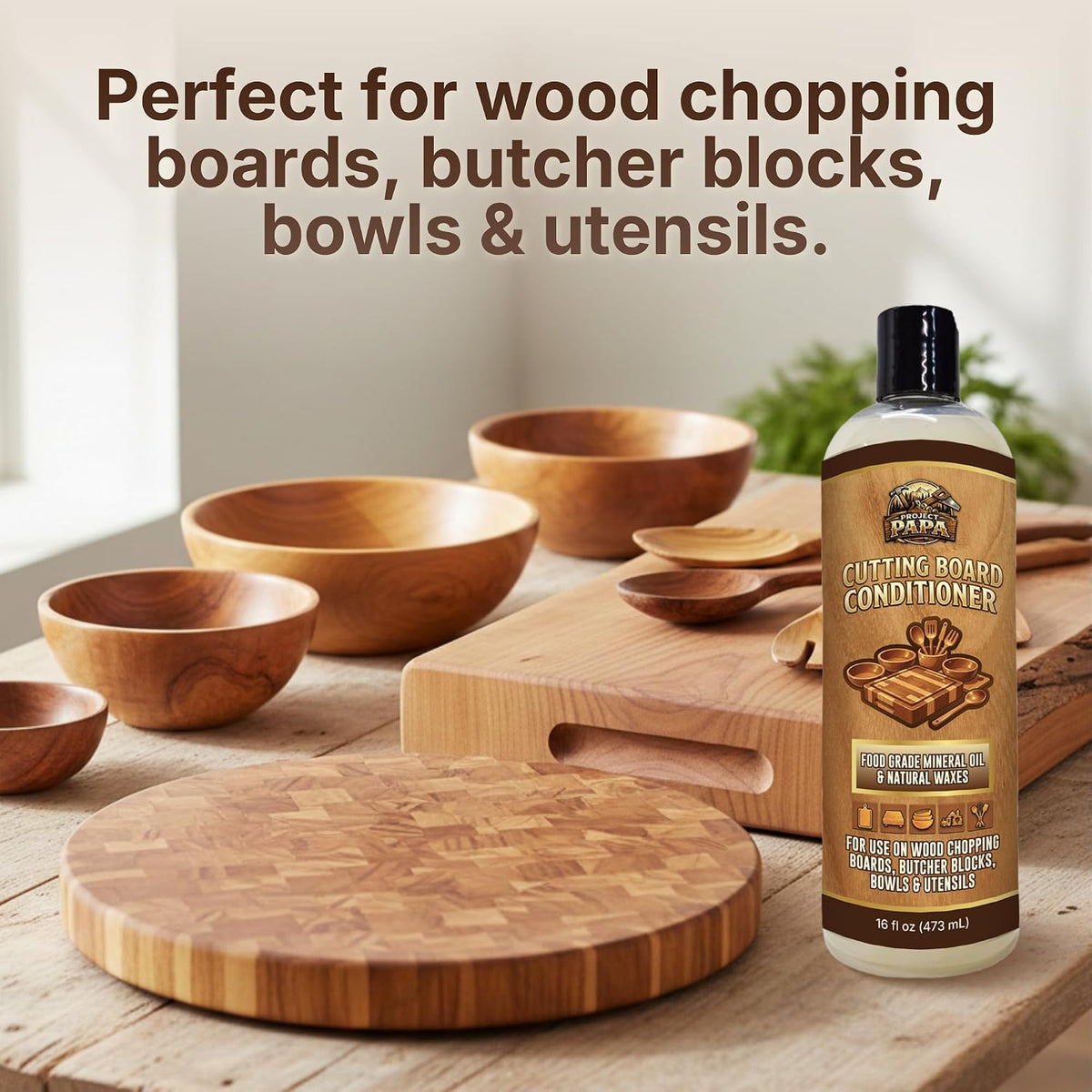 Butcher Block Conditioner 16 fl oz - Food Grade Mineral Oil and Beeswax Wood Cutting Board Conditioner for Butcher Blocks, Bowls & Utensils - Food Safe Natural Formula - Made in the USA
