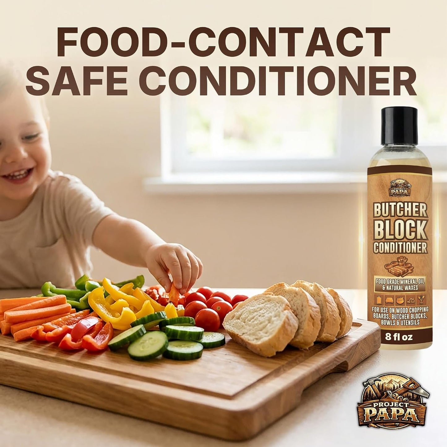Butcher Block Conditioner 16 fl oz - Food Grade Mineral Oil and Beeswax Wood Cutting Board Conditioner for Butcher Blocks, Bowls & Utensils - Food Safe Natural Formula - Made in the USA
