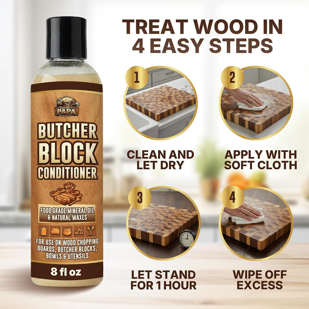 Butcher Block Conditioner 16 fl oz - Food Grade Mineral Oil and Beeswax Wood Cutting Board Conditioner for Butcher Blocks, Bowls & Utensils - Food Safe Natural Formula - Made in the USA