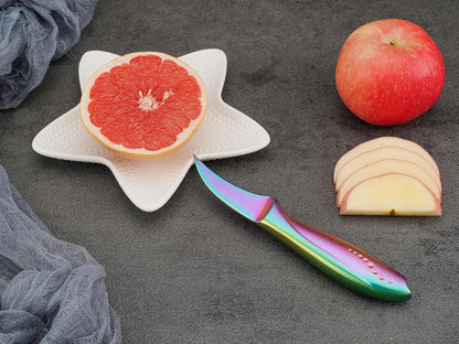 Birds Beak Paring Knife, 2.5 Inch Peeling Knives with Rainbow Titanium Coated High Carbon Stainless Steel Curved Blade for Fruit and Vegetable Garnishing Cutting