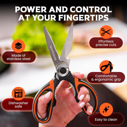 Premium Kitchen Shears, Stainless Steel Food Scissors, Black & Orange