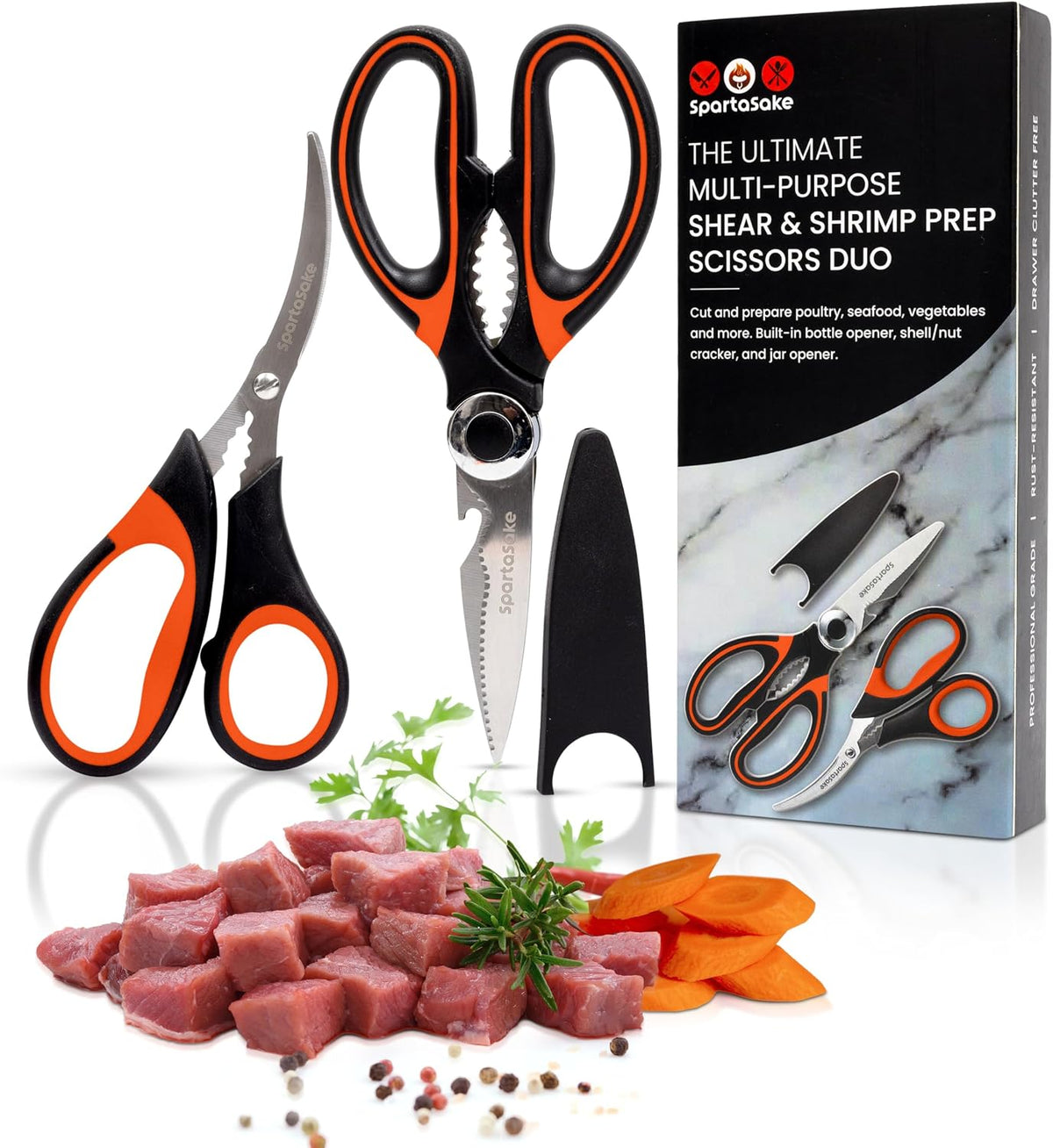 Premium Kitchen Shears, Stainless Steel Food Scissors, Black & Orange