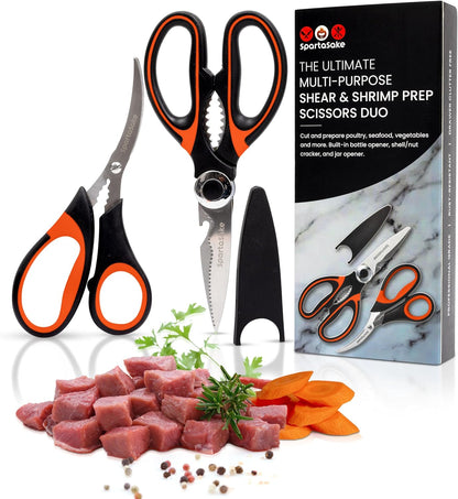 Premium Kitchen Shears, Stainless Steel Food Scissors, Black & Orange