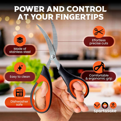 Premium Kitchen Shears, Stainless Steel Food Scissors, Black & Orange