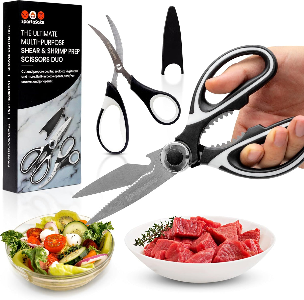 Premium Kitchen Shears, Stainless Steel Food Scissors, Black & Orange