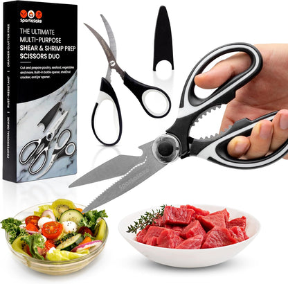 Premium Kitchen Shears, Stainless Steel Food Scissors, Black & Orange