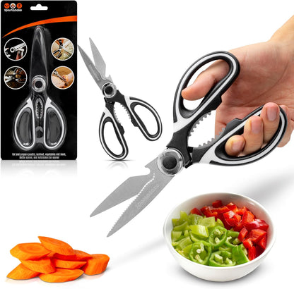 Premium Kitchen Shears, Stainless Steel Food Scissors, Black & Orange