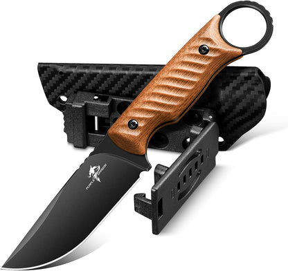 Fixed Blade Knife with Kydex Sheath -Survival Knife Brown | Forged from a Single Piece of D2 Steel, Full Tang G10 Handle, Gift Box, for Outoor Camping