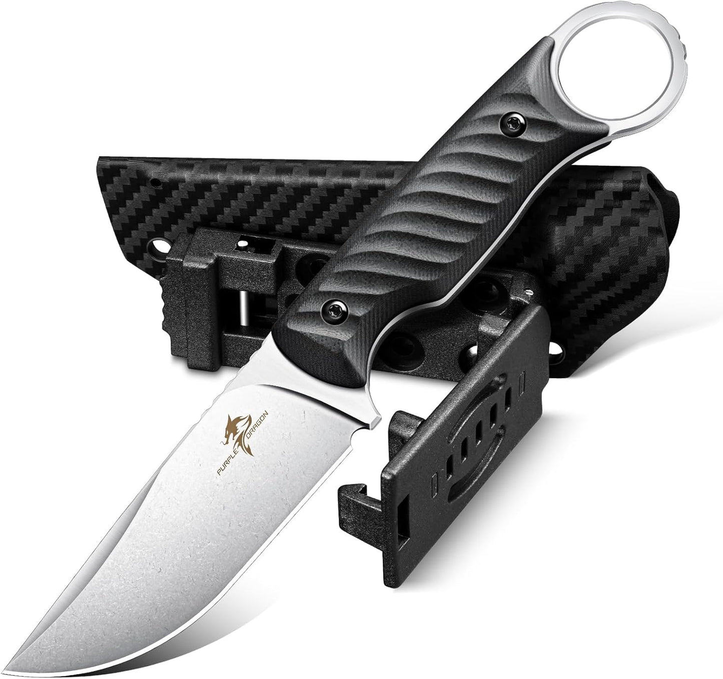 Fixed Blade Knife with Kydex Sheath -Survival Knife Brown | Forged from a Single Piece of D2 Steel, Full Tang G10 Handle, Gift Box, for Outoor Camping