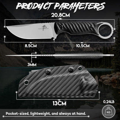 Fixed Blade Knife with Kydex Sheath -Survival Knife Brown | Forged from a Single Piece of D2 Steel, Full Tang G10 Handle, Gift Box, for Outoor Camping
