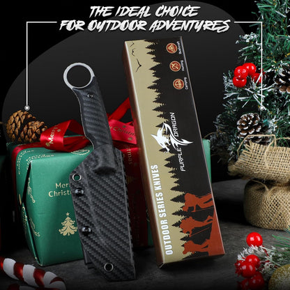 Fixed Blade Knife with Kydex Sheath -Survival Knife Brown | Forged from a Single Piece of D2 Steel, Full Tang G10 Handle, Gift Box, for Outoor Camping
