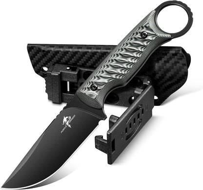Fixed Blade Knife with Kydex Sheath -Survival Knife Brown | Forged from a Single Piece of D2 Steel, Full Tang G10 Handle, Gift Box, for Outoor Camping