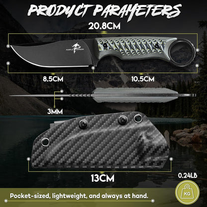 Fixed Blade Knife with Kydex Sheath -Survival Knife Brown | Forged from a Single Piece of D2 Steel, Full Tang G10 Handle, Gift Box, for Outoor Camping