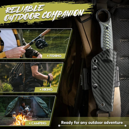 Fixed Blade Knife with Kydex Sheath -Survival Knife Brown | Forged from a Single Piece of D2 Steel, Full Tang G10 Handle, Gift Box, for Outoor Camping
