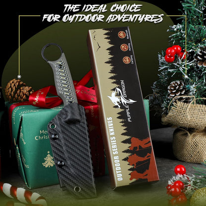 Fixed Blade Knife with Kydex Sheath -Survival Knife Brown | Forged from a Single Piece of D2 Steel, Full Tang G10 Handle, Gift Box, for Outoor Camping
