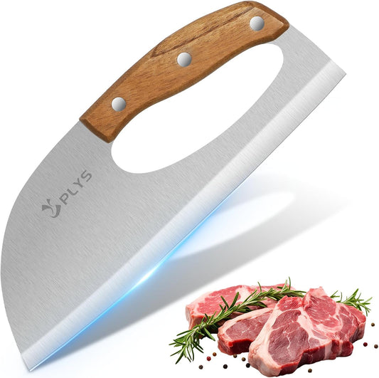 Plys Kitchen Meat Cleaver Knife - Unique Effort Saving Ergonomic Knife Professional Stainless Steel Chef Cooking Knives for Cutting Meat Vegetable Father Mother