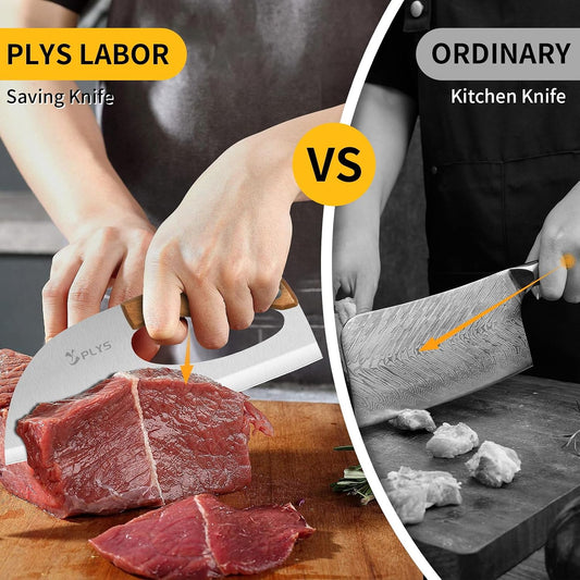 Plys Kitchen Meat Cleaver Knife - Unique Effort Saving Ergonomic Knife Professional Stainless Steel Chef Cooking Knives for Cutting Meat Vegetable Father Mother