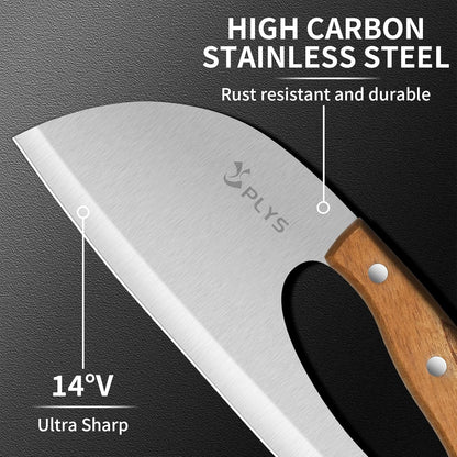Plys Kitchen Meat Cleaver Knife - Unique Effort Saving Ergonomic Knife Professional Stainless Steel Chef Cooking Knives for Cutting Meat Vegetable Father Mother