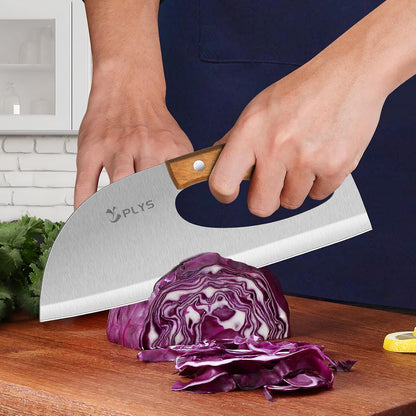 Plys Kitchen Meat Cleaver Knife - Unique Effort Saving Ergonomic Knife Professional Stainless Steel Chef Cooking Knives for Cutting Meat Vegetable Father Mother