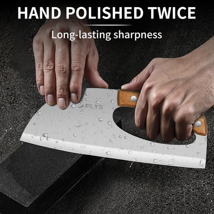 Plys Kitchen Meat Cleaver Knife - Unique Effort Saving Ergonomic Knife Professional Stainless Steel Chef Cooking Knives for Cutting Meat Vegetable Father Mother