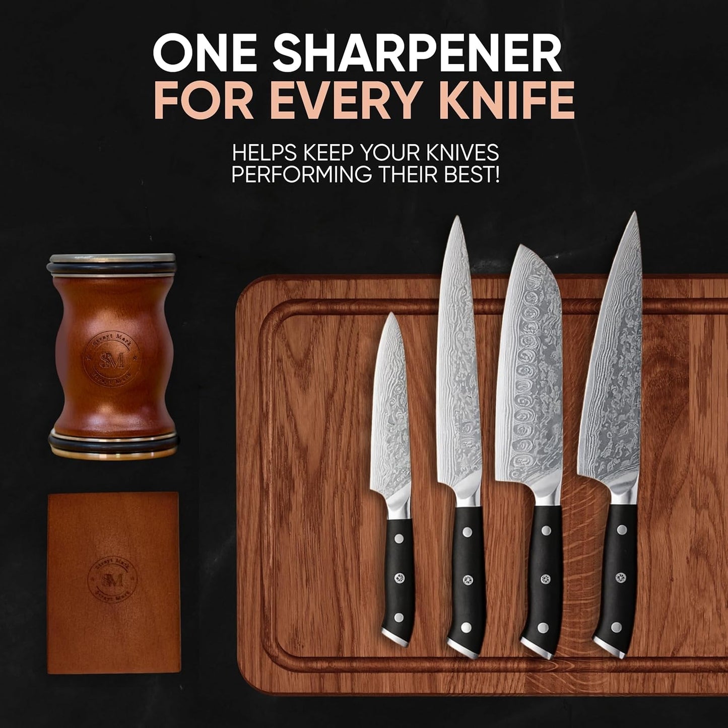 Rolling Knife Sharpener Kit – Premium Walnut Wood Kitchen Knife Sharpener for 15° & 20° Edge - Magnetic Knife sharpener with Diamond & Stainless Disc #1000/#3000