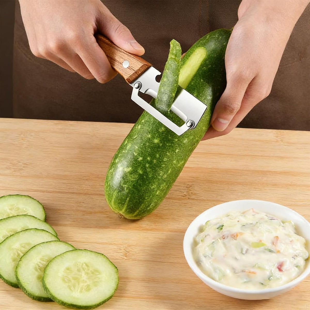 2Pack Multi Vegetable Peeler for Potato Apple Carrot - Stainless Steel Blade Kitchen Tool, Fruit & Citrus Peeler with Wooden Handle and Bottle Opener, Cabbage Cutter for Home Kitchen