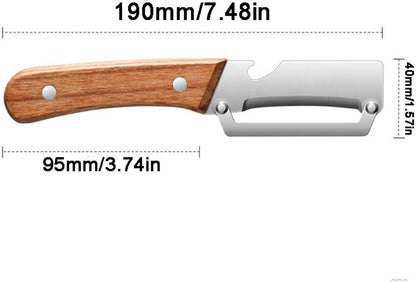2Pack Multi Vegetable Peeler for Potato Apple Carrot - Stainless Steel Blade Kitchen Tool, Fruit & Citrus Peeler with Wooden Handle and Bottle Opener, Cabbage Cutter for Home Kitchen
