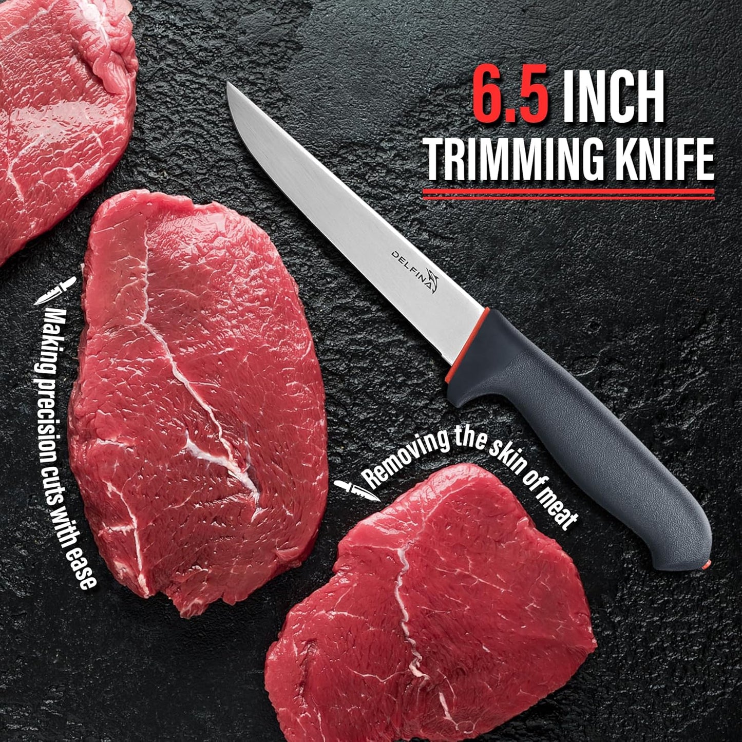 Butcher Knife Set for Meat Cutting, German Steel | German steel blades,For skinning, boning, trimming,Non-slip soft grip Includes sharpener rod,Rust-resistant & durable.