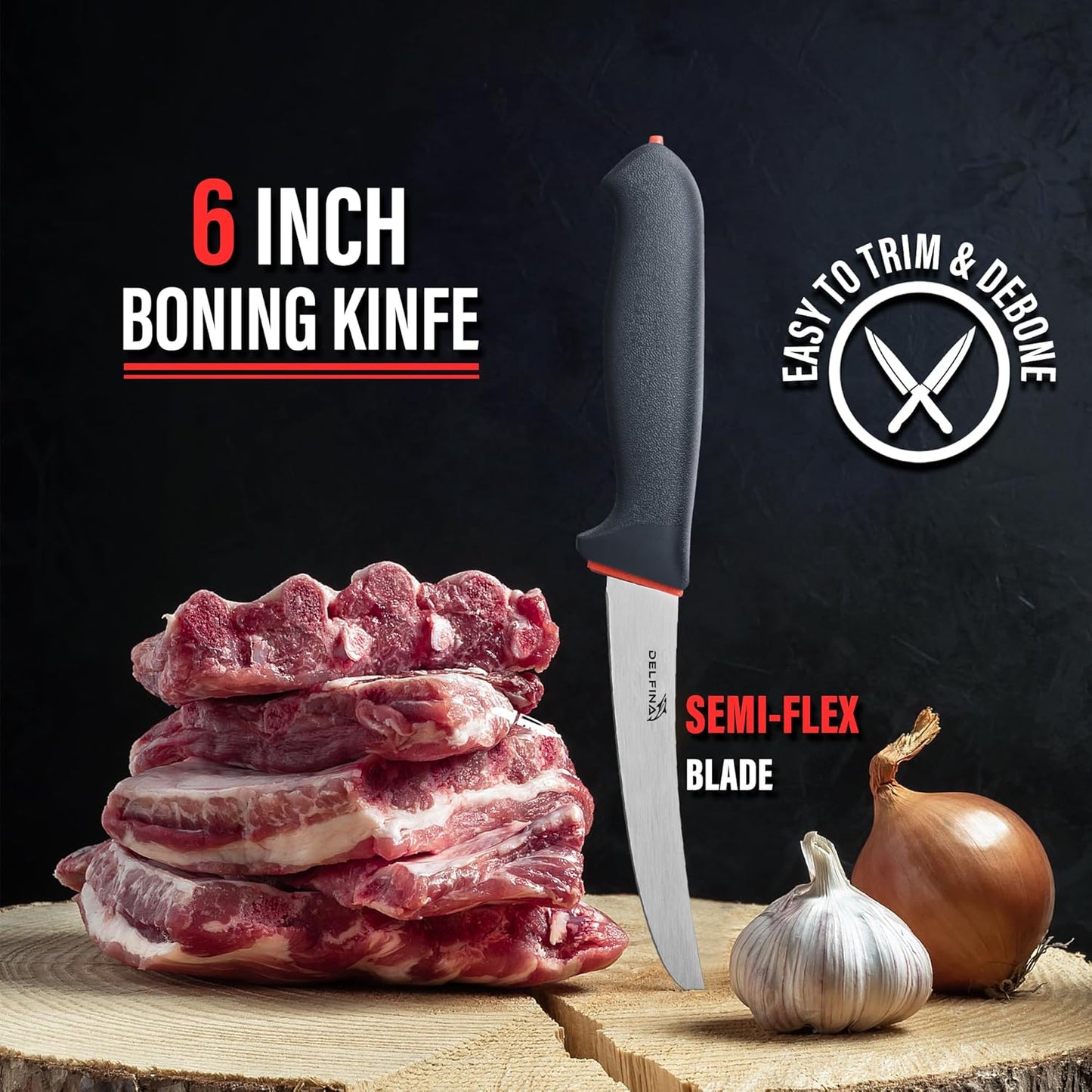 Butcher Knife Set for Meat Cutting, German Steel | German steel blades,For skinning, boning, trimming,Non-slip soft grip Includes sharpener rod,Rust-resistant & durable.