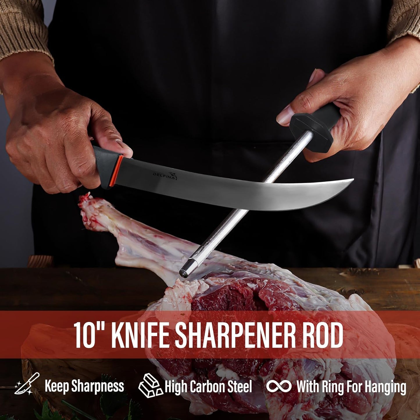 Butcher Knife Set for Meat Cutting, German Steel | German steel blades,For skinning, boning, trimming,Non-slip soft grip Includes sharpener rod,Rust-resistant & durable.